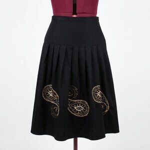 RINASCIMENTO - Italian-Made Sculptural Midi Embroidered Black Skirt LARGE